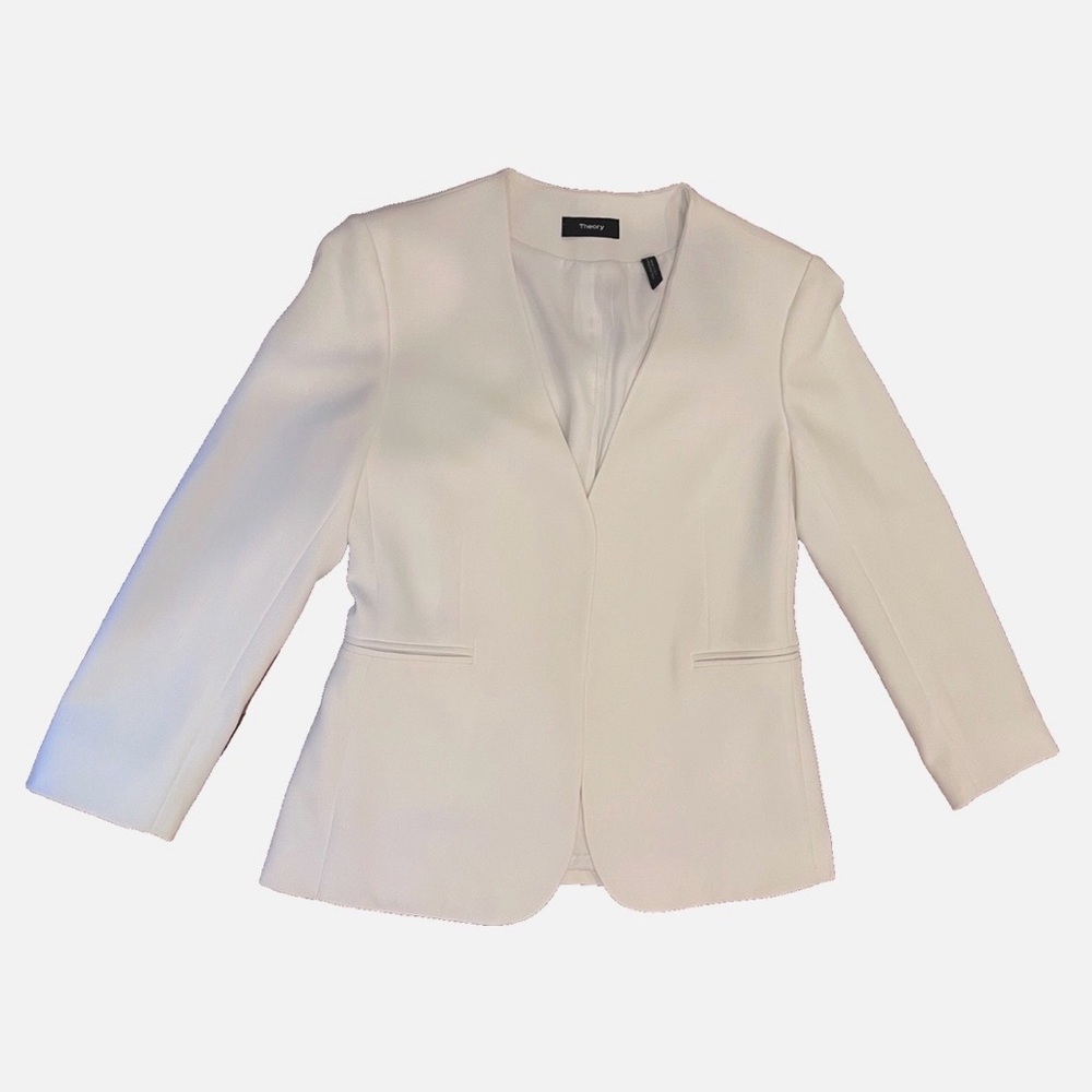 Theory Lindrayia Admiral Crepe Blazer White Size 2 Open Front 3/4 Sleeve